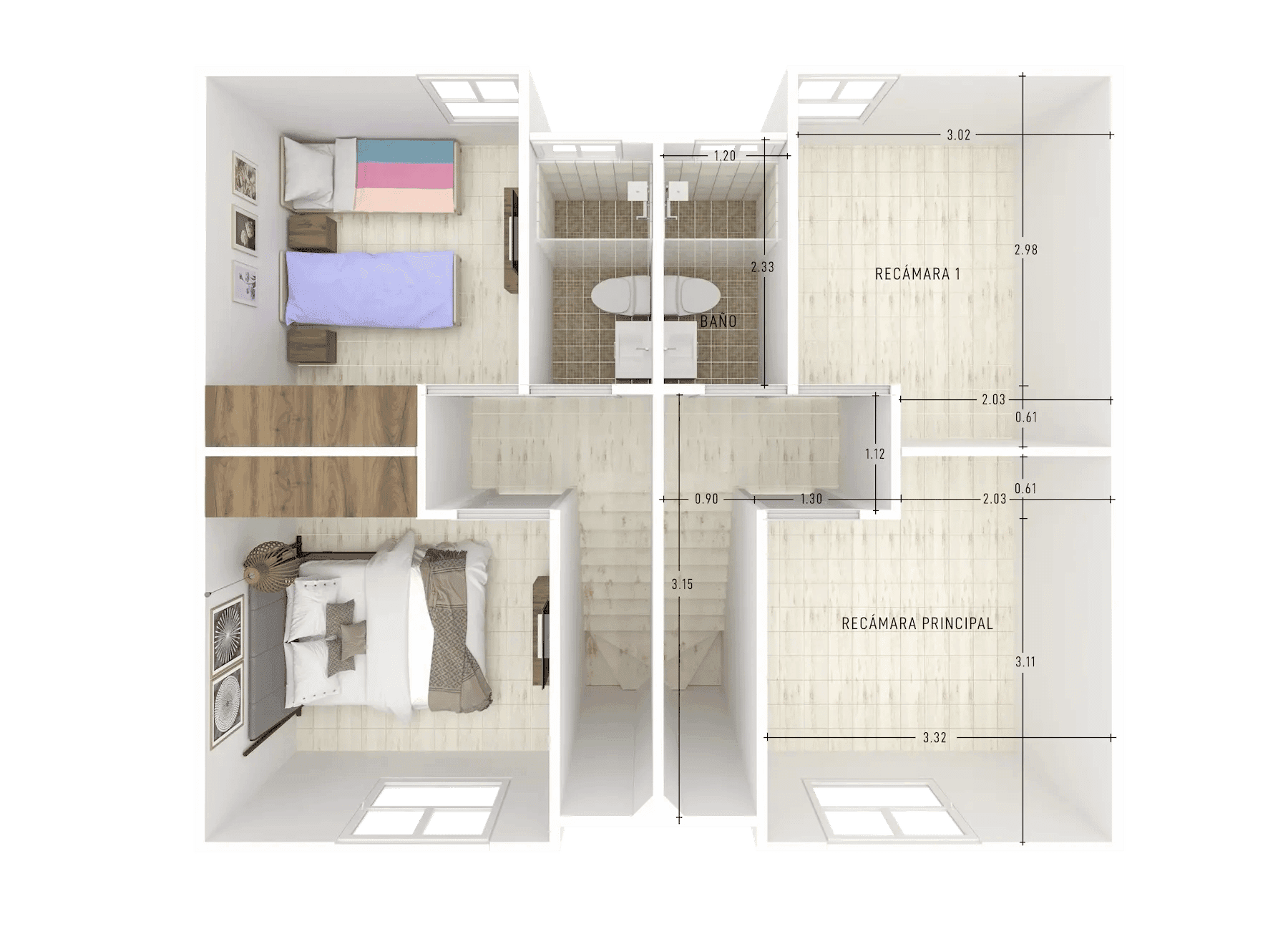 Plano de Planta Alta — Modelo Esmeralda 2 Recámaras
